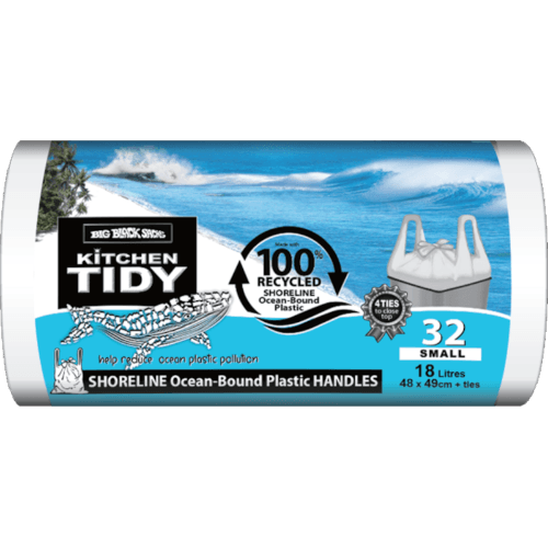 Big Black Sacks Kitchen Tidy Liner 100% Recycled Ocean Bound Plastic Tie Top Small 48 x 49cm 18 Litre