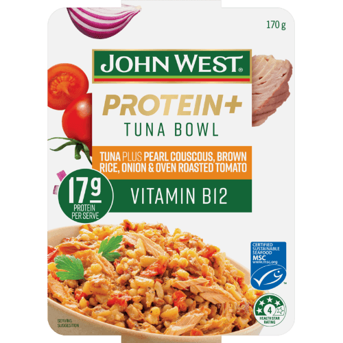 John West Protein+ Pearl Couscous Brown Rice Onion & Oven Roasted Tomato Tuna Bowl