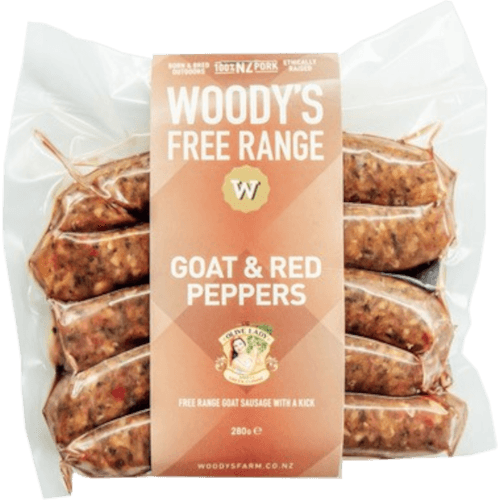 Woodys Free Range Goat & Red Peppers Sausages 280 g