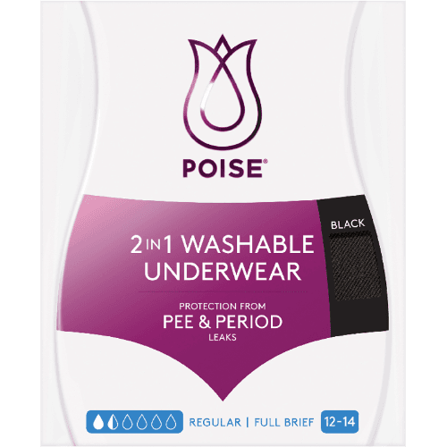 Poise 2in1 Washable Underwear Black Full Brief 12-14
