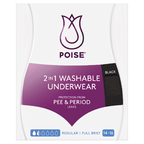 Poise 2in1 Washable Underwear Black Full Brief 14-16