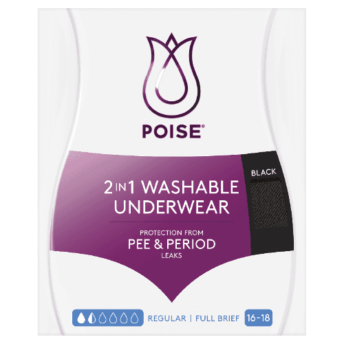 Poise 2 in1 Washable Underwear Black Full Brief 16-18