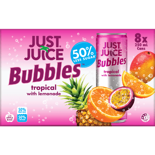 Just Juice Bubbles Tropical Lemonade 50% Less Carbonated Fruit Drink