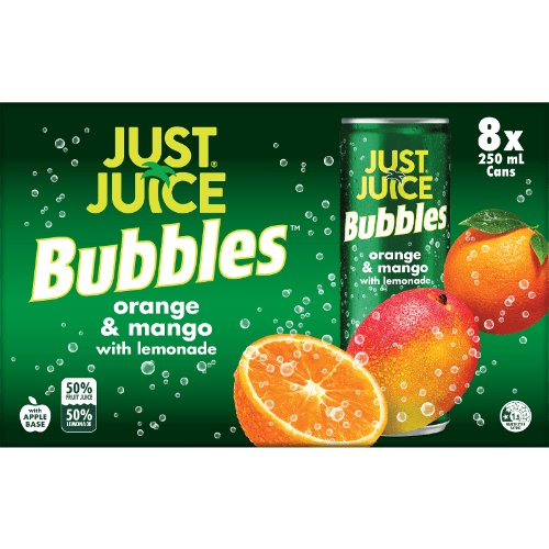 Just Juice Bubbles Orange Mango Lemonade Carbonated Fruit Drink