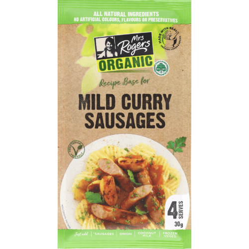 Mrs Rogers Organic Mild Curry Sausages Recipe Base
