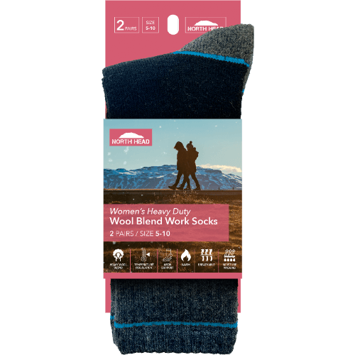 North Head Women's Heavy Duty Wool Blend Work Socks Size 5-10 2 pack