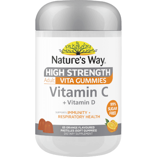 Nature's Way High Strength Vitamin C + Vitamin D Orange Flavoured Adult Vita Gummies 65 pack