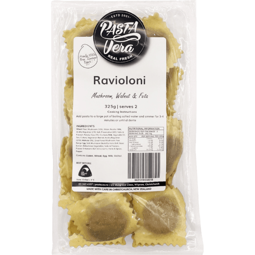 Pasta Vera Mushroom, Walnut & Feta Ravioloni