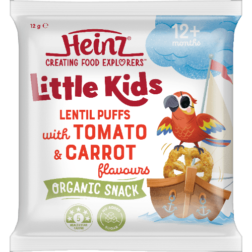 Heinz Little Kids Lentil Puffs With Tomato & Carrot Flavours Organic Snack 12+ Months