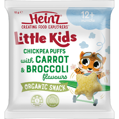 Heinz Little Kids Chickpea Puffs With Carrot & Broccoli Flavours Organic Snack 12+ Months