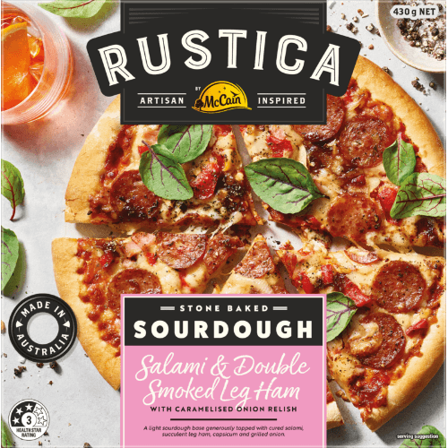 McCain Rustica Stone Baked Sourdough Salami & Double Smoked Leg Ham Pizza