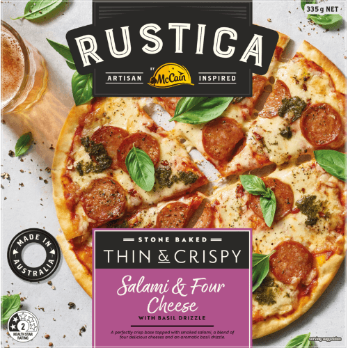 McCain Rustica Stone Baked Thin & Crispy Salami & Four Cheese Pizza