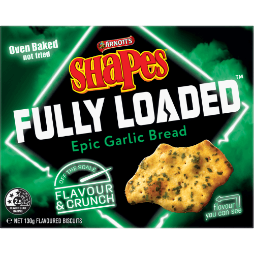 Arnott's Shapes Fully Loaded Epic Garlic Bread Flavoured Biscuits