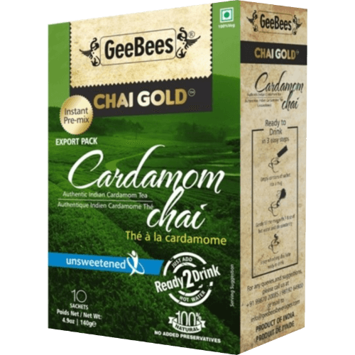 GeeBees Chai Gold Cardamom Unsweetened Instant Pre-Mix Chai Tea 10 × 14 g
