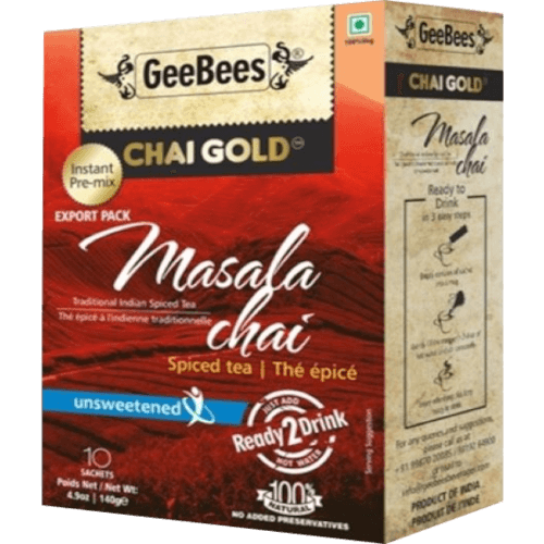GeeBees Chai Gold Masala Unsweetened Instant Pre-Mix Spiced Tea 10 × 14 g