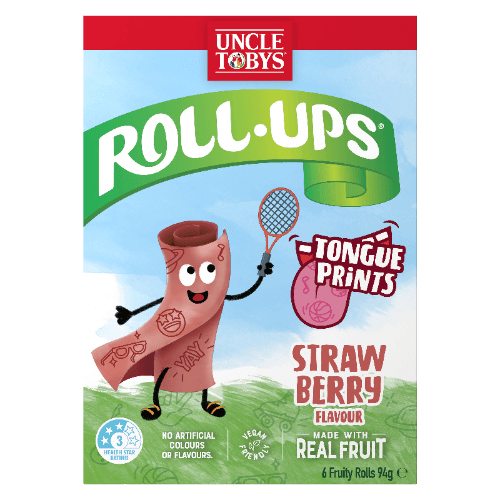 Uncle Tobys Roll-Ups Strawberry Flavour Fun Prints Snacks For Kids