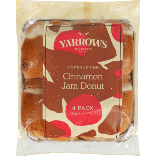 Yarrows Limited Edition Cinnamon Jam Donut Hot Cross Buns