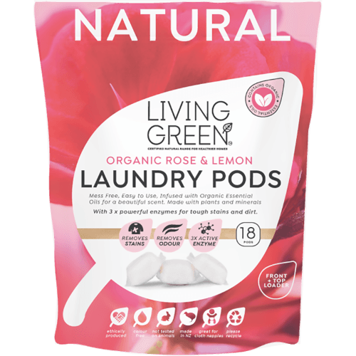 Living Green Organic Rose Geranium & Lemon Laundry Pods 18 pack