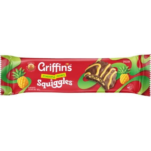 Griffin's Squiggles Pineapple Chunks Chocolate Biscuits