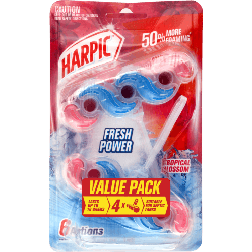 Harpic Fresh Power Tropical Blossom Toilet Block Cleaner 4 pack