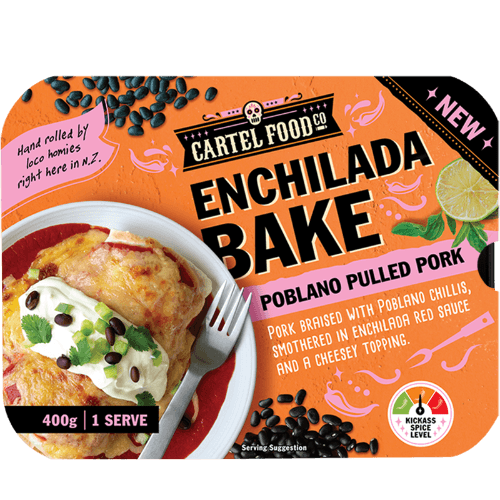 Cartel Food Co Poblano Pulled Pork Enchilada Bake