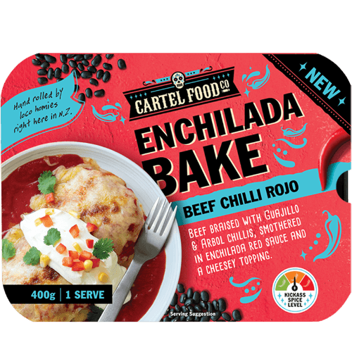 Cartel Food Co Beef Chilli Rojo Enchilada Bake