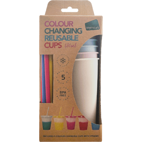 Seymours Colour Change Cup & Straw 5 pack