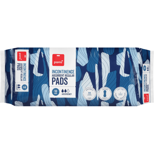 Pams Incontinence Absorbent Regular Pads 18 pack