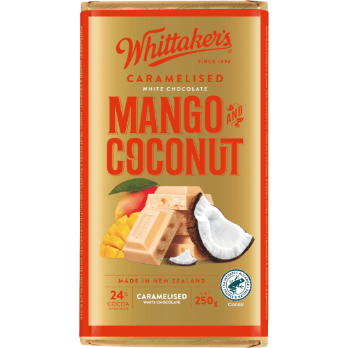 Whittaker's Mango & Coconut 24% Cocoa Caramelised White Chocolate Block