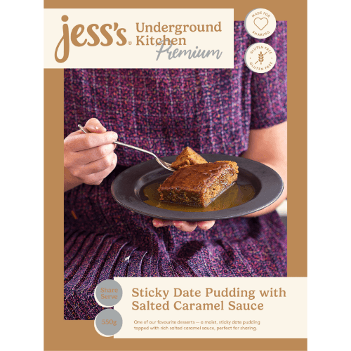 Jess's Underground Kitchen Premium Sticky Date Pudding With Salted Caramel Sauce