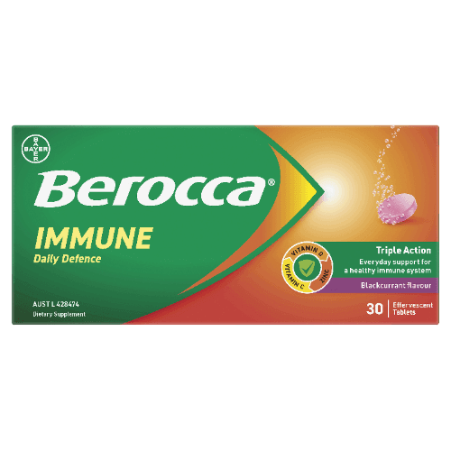 Berocca Immune Daily Defence Blackcurrant Flavour Effervescent Tablets 30 pack