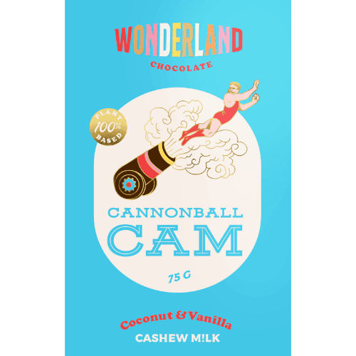 Wonderland Chocolate Cannonball Cam Coconut & Vanilla M!lk Chocolate Block