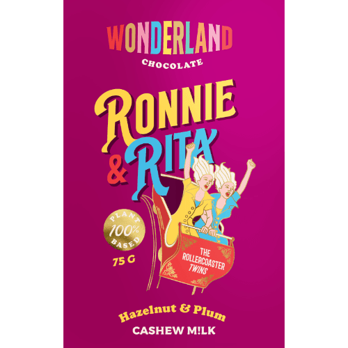 Wonderland Chocolate Ronnie & Rita Hazelnut & Plum M!lk Chocolate Block