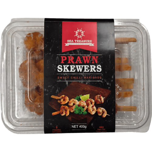Sea Treasure Seafoods Sweet Chilli Marinade Prawn Skewers