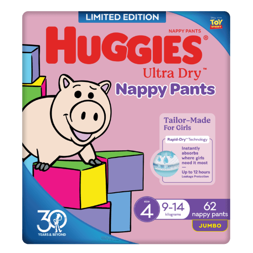 Huggies Ultra Dry Nappy Pants For Girls Size 4 9-14 kg 62 pack