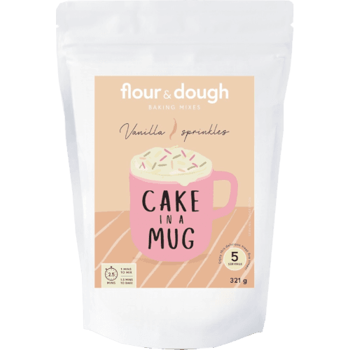 Flour and Dough Vanilla Sprinkles Cake in a Mug