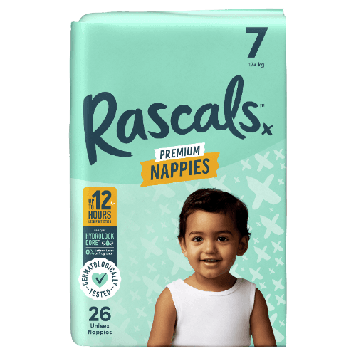 Rascals Premium Nappies Unisex Size 7 17kg+  Junior