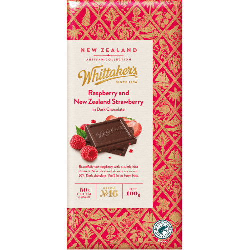 Whittaker's Raspberry and New Zealand Strawberry Dark Chocolate Block