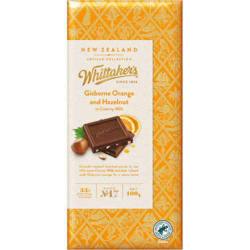 Whittaker's Gisborne Orange and Hazelnut Milk Chocolate Block