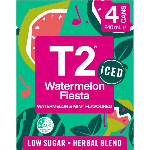T2 Watermelon Fiesta Watermelon & Mint Flavoured Low Sugar Iced Tea 4 × 240 mL