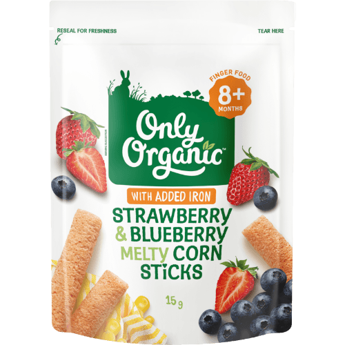Only Organic Strawberry & Blueberry Melty Corn Sticks 8+ Months