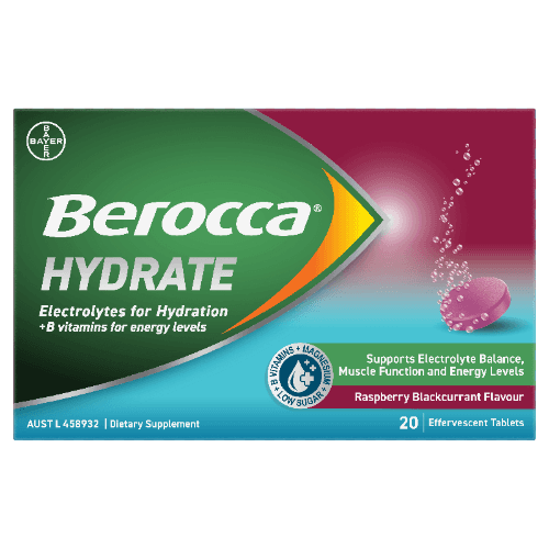 Berocca Hydrate Raspberry Blackcurrant Flavour Effervescent Tablets