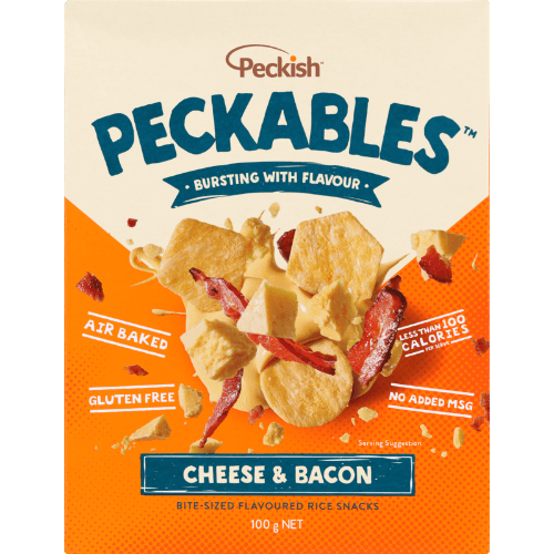 Peckish Peckables Cheese & Bacon Bite-Sized Flavoured Rice Snacks