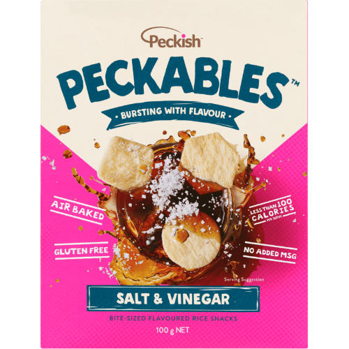 Peckish Peckables Salt & Vinegar Bite-Sized Flavoured Rice Snacks