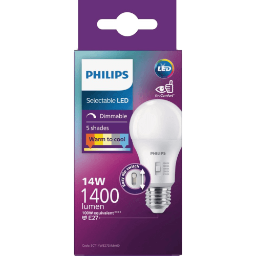 Philips Selectable LED Dimmable 5 Shades 14W 1400 Lumen Screw Bulb