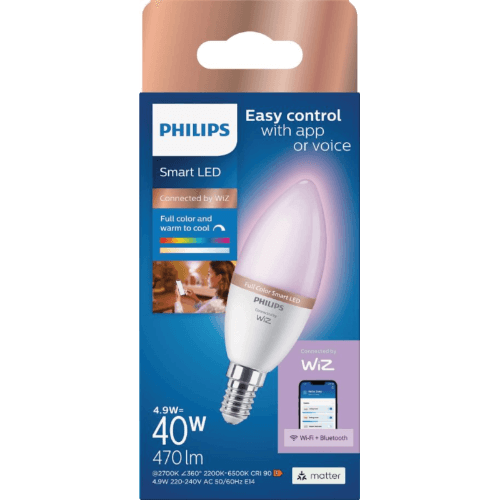 Philips Smart LED Full Colour 40W 470 Lumen Candle Bayonet Bulb