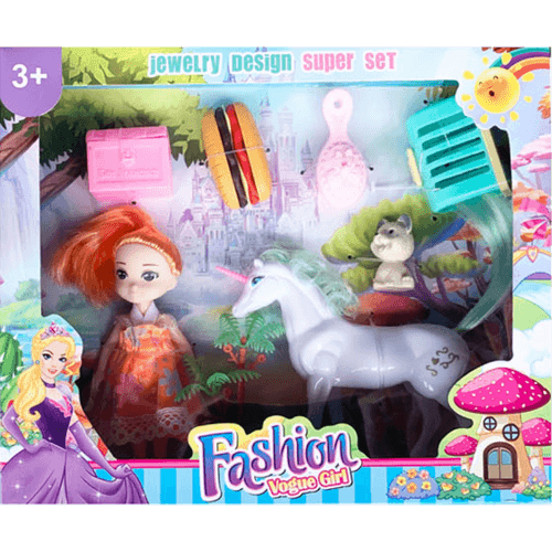Korbond Fashion Vogue Girl Doll & Unicorn