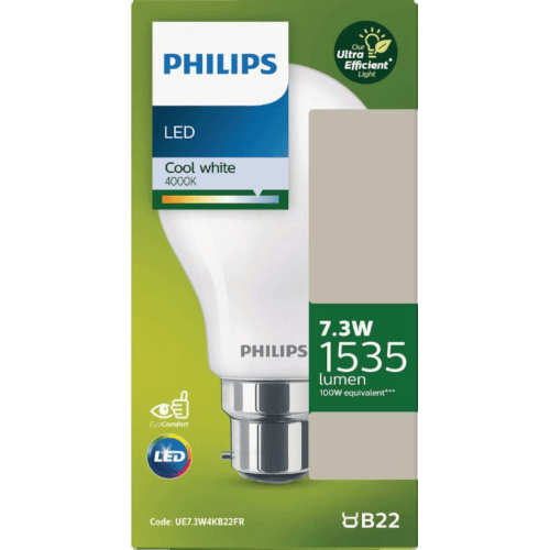 Philips LED Ultra Efficient Cool White 4000K 7.3W 1535 Lumen Bayonet Bulb