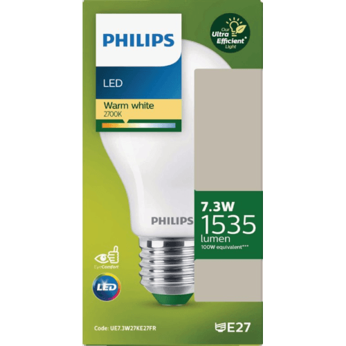 Philips LED Ultra Efficient Warm White 4700K 7.3W 1535 Lumen Screw Bulb