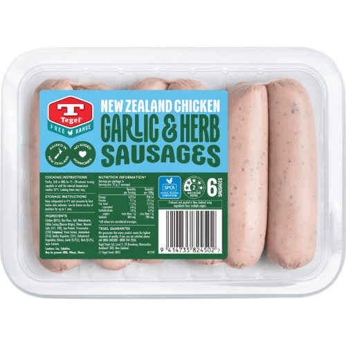 Tegel Free Range New Zealand Chicken Garlic & Herb Sausages